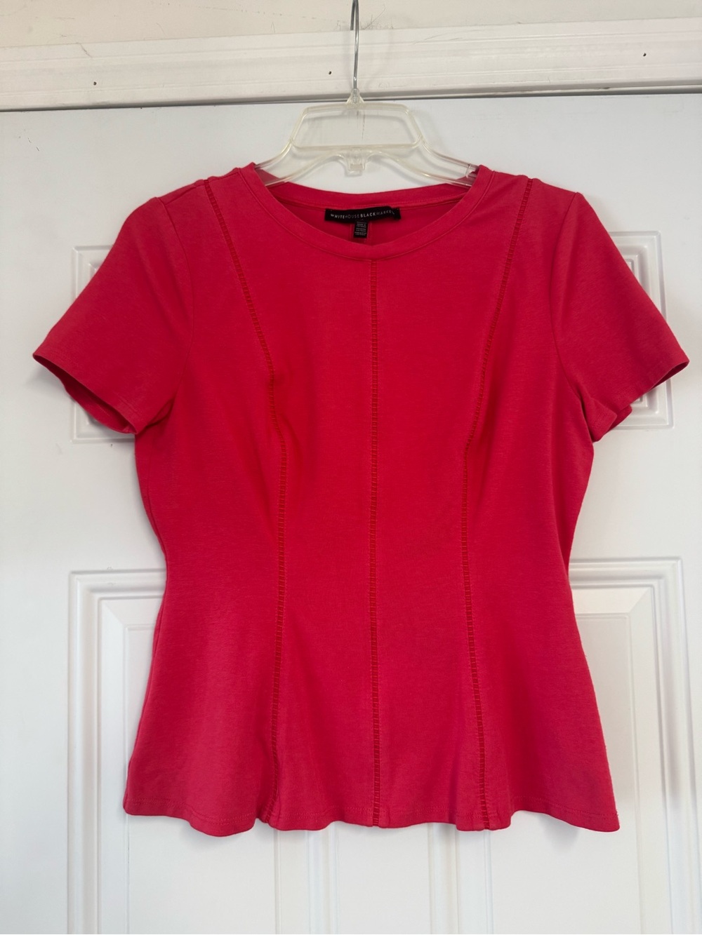 White House Black Market Short-Sleeve Crew Neck Peplum Top - Bright Pink